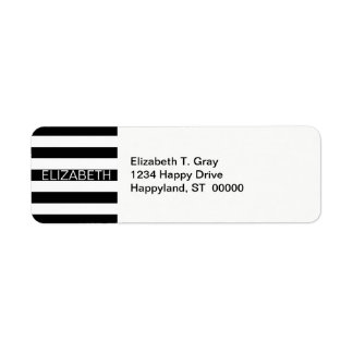 Black White Horizontal Preppy Stripe Name Monogram Return Address Label
