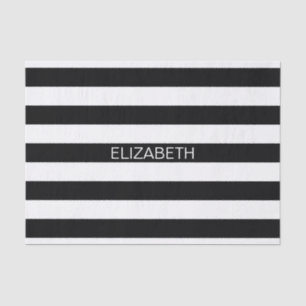 Black White Horizontal Preppy Stripe Name Monogram Tissue Paper