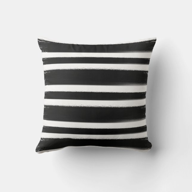 Black & White Horizontal Stripe Paint Brush Cushion (Back)