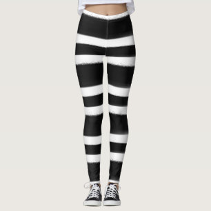 Black & White Horizontal Stripe Paint Brush Leggings