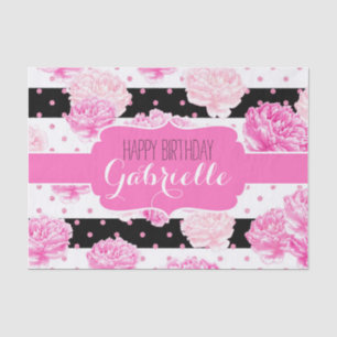 Black & White Horizontal Stripes Floral Monogram Tissue Paper