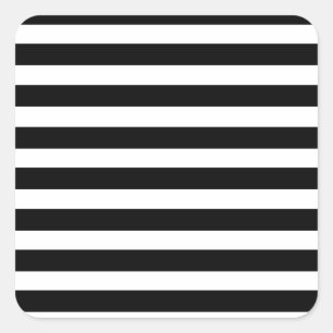 Black White Horizontal Stripes Zebra Pattern Retro Square Sticker