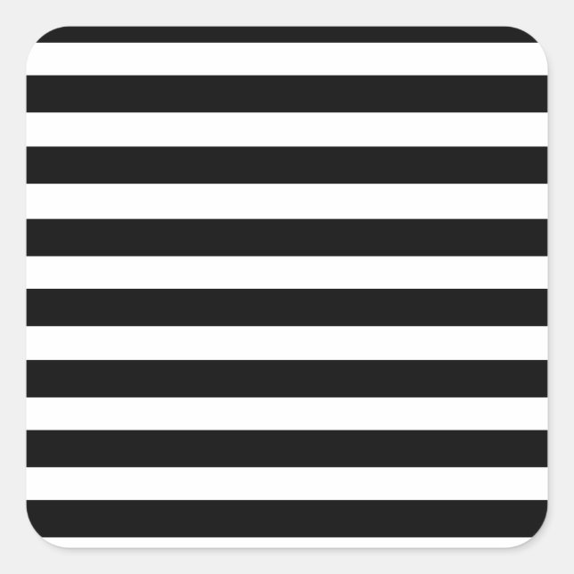 Black White Horizontal Stripes Zebra Pattern Retro Square Sticker (Front)