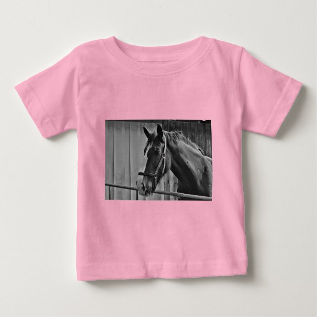 Black White Horse - Animal Photography Art Baby T-Shirt (Front)