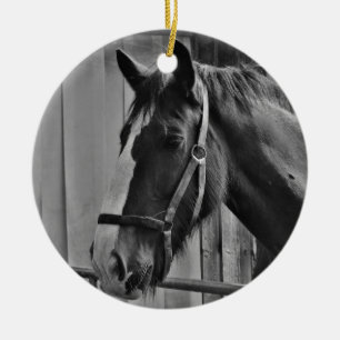Black White Horse - Animal Photography Art Ceramic Tree Decoration