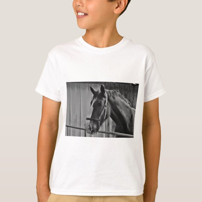 Black White Horse - Animal Photography Art T-Shirt (Front)