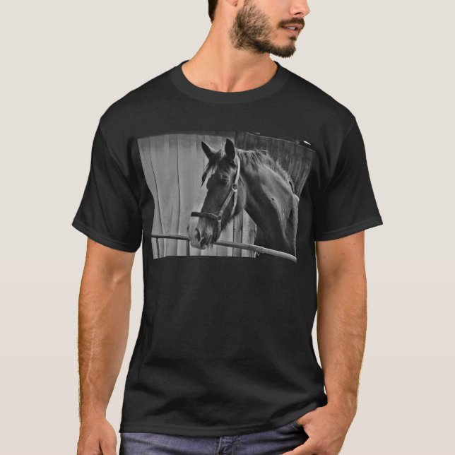 Black White Horse - Animal Photography Art T-Shirt (Front)