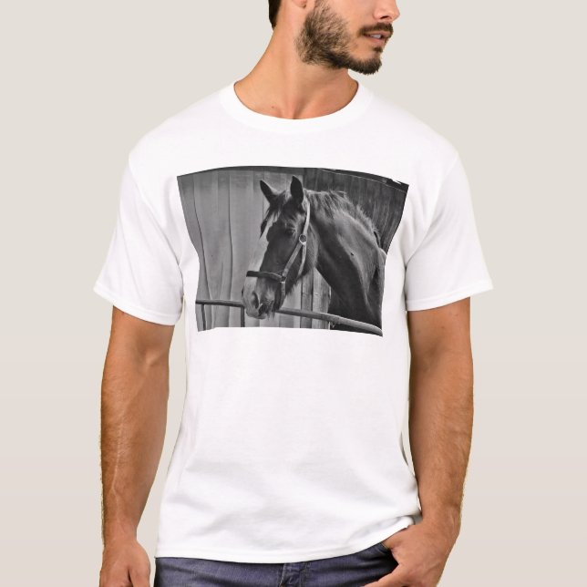 Black White Horse - Animal Photography Art T-Shirt (Front)