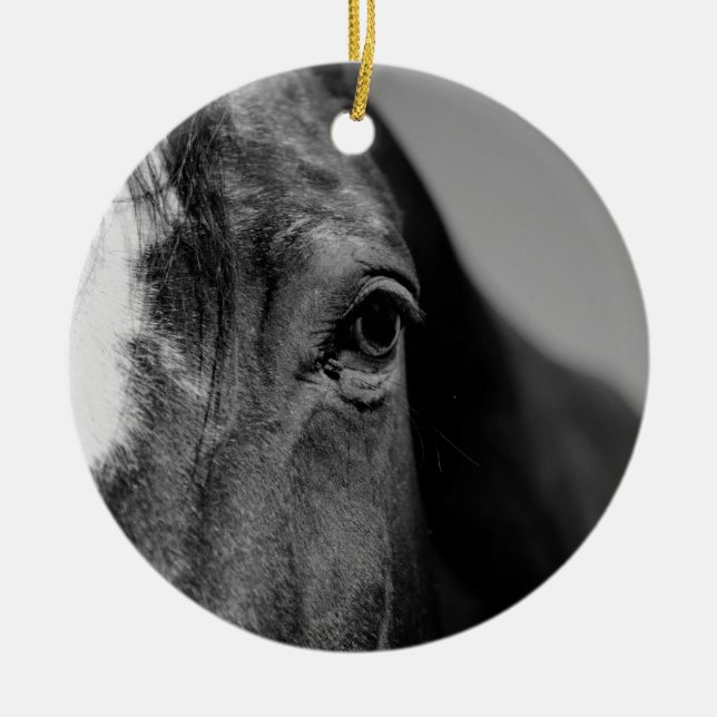 Black White Horse Eye Artwork Ceramic Tree Decoration (Front)