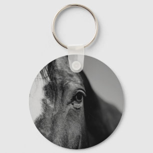 Black White Horse Eye Artwork Key Ring
