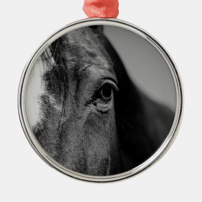 Black White Horse Eye Artwork Metal Tree Decoration (Front)
