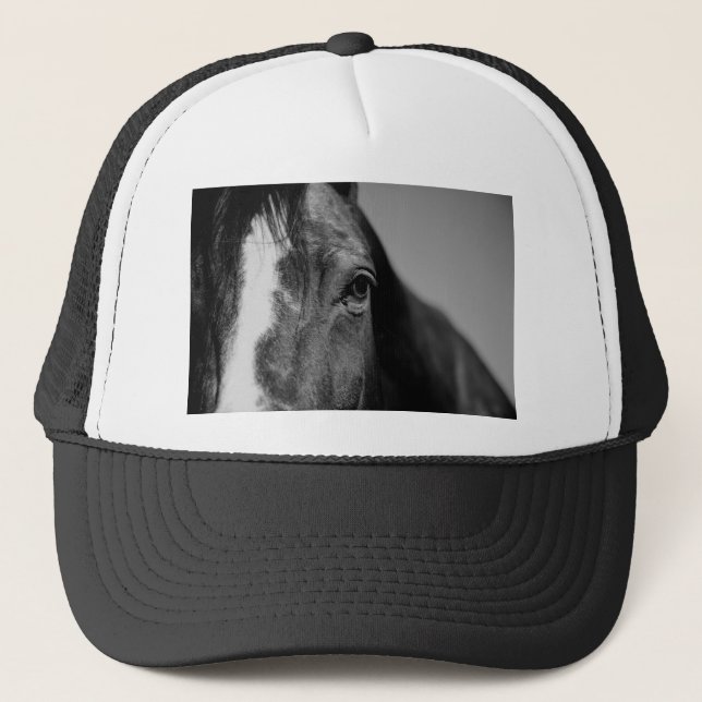 Black White Horse Eye Artwork Trucker Hat (Front)