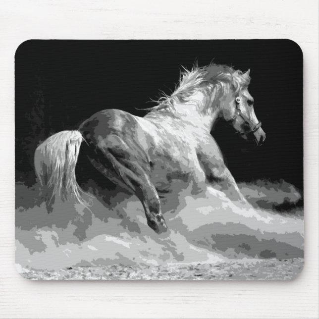 Black & White Horse in Action Mouse Pad (Front)