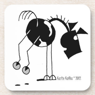 Black & White Horse Kicking Cartoon Coaster