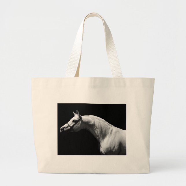 Black & White Horse Large Tote Bag (Front)