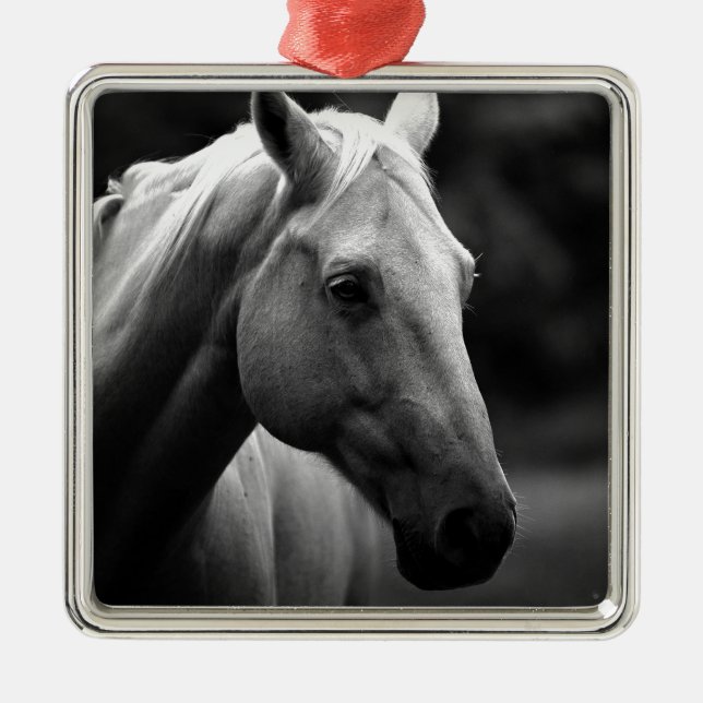 Black White Horse Metal Ornament (Front)