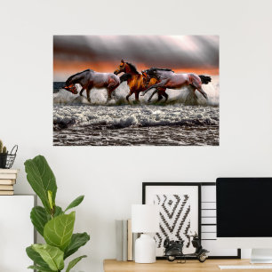Black White Horse Monochrome Picture Canvas Poster