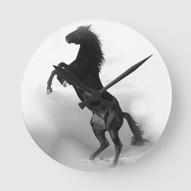 Black White Horse Round Clock (Front)