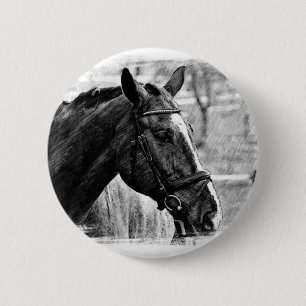 Black White Horse Sketch 6 Cm Round Badge