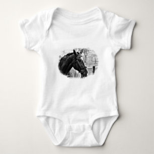 Black White Horse Sketch Baby Bodysuit