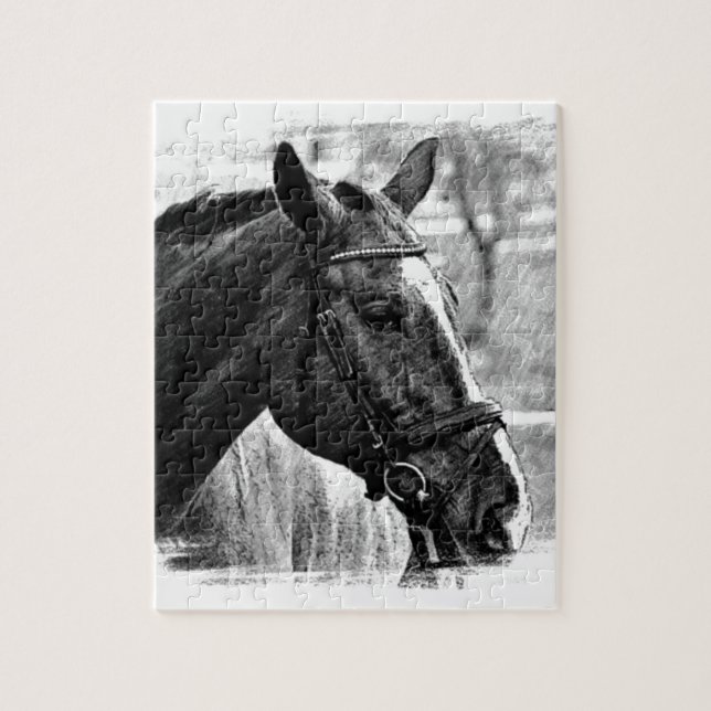 Black White Horse Sketch Jigsaw Puzzle (Vertical)