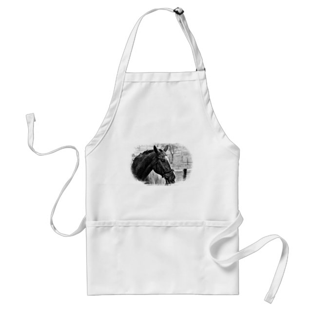 Black White Horse Sketch Standard Apron (Front)
