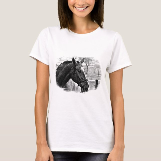 Black White Horse Sketch T-Shirt (Front)