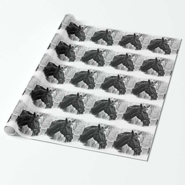Black White Horse Sketch Wrapping Paper (Unrolled)