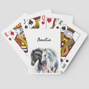 Black & White Horses in Watercolor Playing Cards