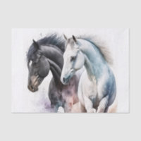 Black & White Horses in Watercolor