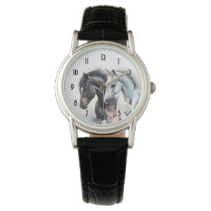 Black & White Horses in Watercolor Watch