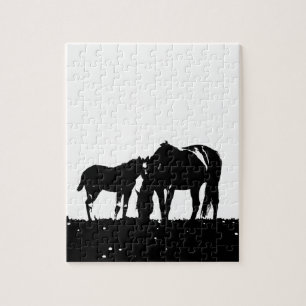 Black & White Horses Silhouette Jigsaw Puzzle