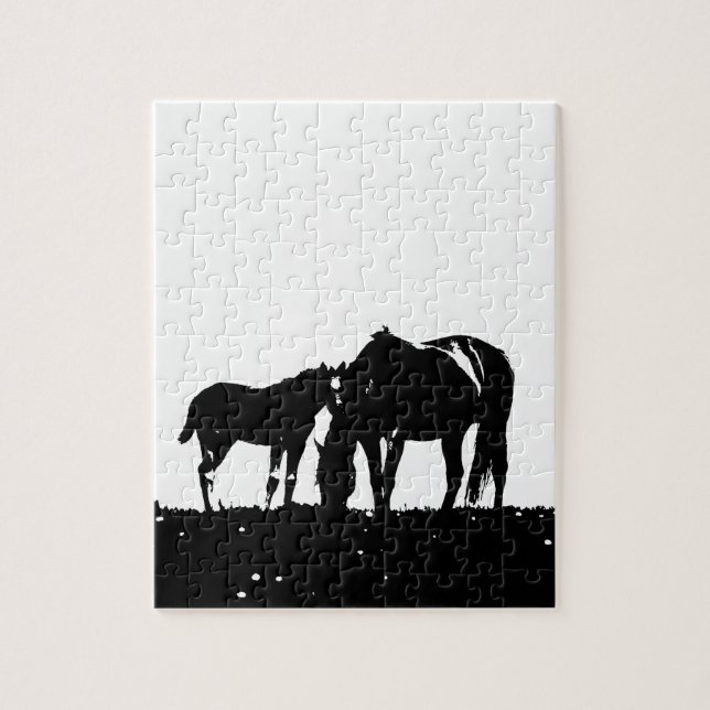 Black & White Horses Silhouette Jigsaw Puzzle (Vertical)
