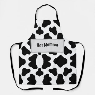 Black & white "hot Momma" cowhide design apron