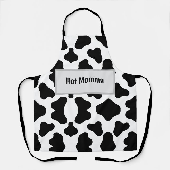 Black & white "hot Momma" cowhide design  apron (Front)
