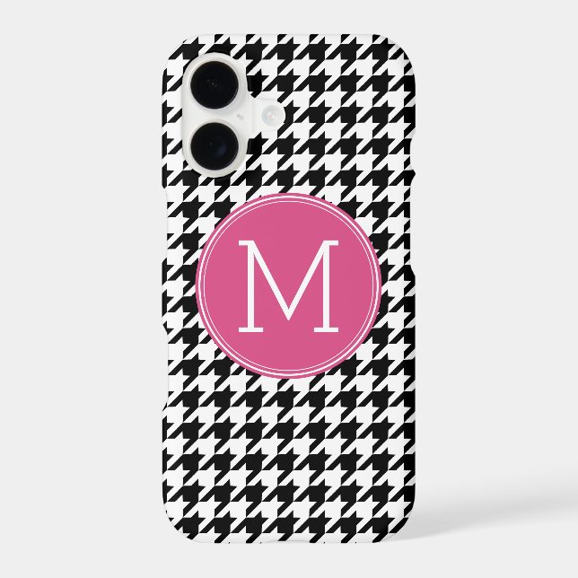 Black White Hot Pink Houndstooth Pattern Monogram (Back)