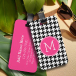Black White Hot Pink Houndstooth Pattern Monogram Luggage Tag<br><div class="desc">A classic and preppy design for anyone. Trendy colours and monograms are available. A retro pattern with a modern twist. Items are easier to customise when you replace all text first. If your art still needs to be adjusted, click on the Customise This button. This will take you to a...</div>