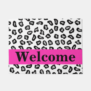 Black White Hot Pink Leopard Skin Pattern Welcome Doormat