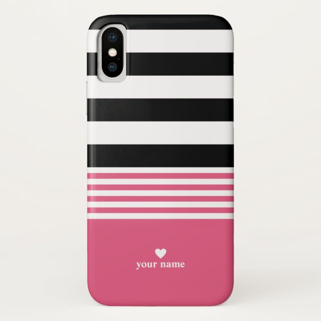 Black, White & Hot Pink Striped Personalised Case-Mate iPhone Case (Back)