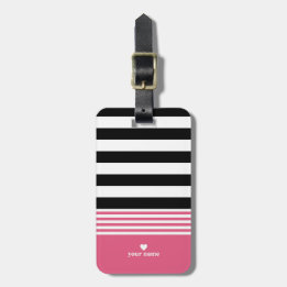 Black, White & Hot Pink Striped Personalised Luggage Tag