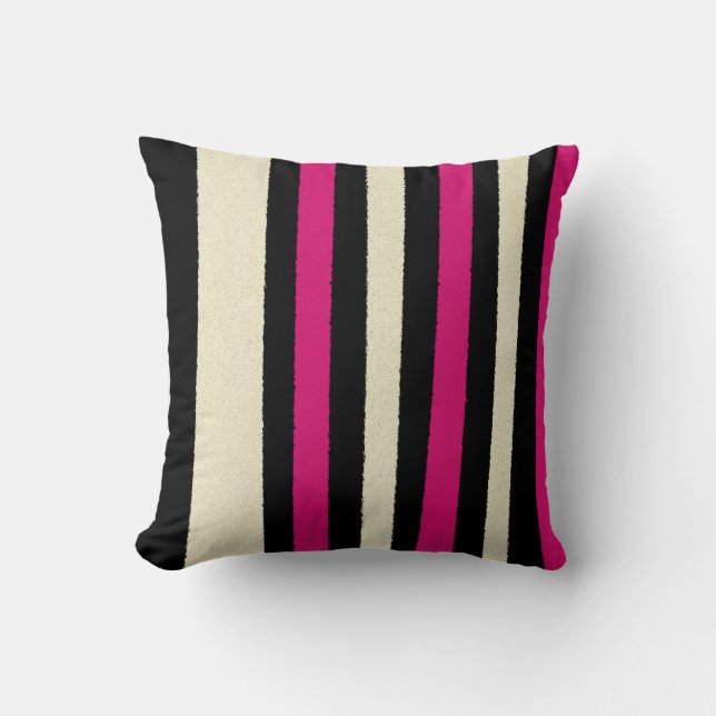 Black White Hot Pink Stripes Cool Simple Pattern Cushion (Front)
