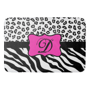 Black White Hot Pink Zebra Leopard Skin Monogram Bath Mat