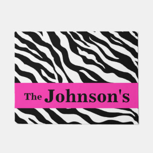 Black White Hot Pink Zebra Skin Name Personalised Doormat