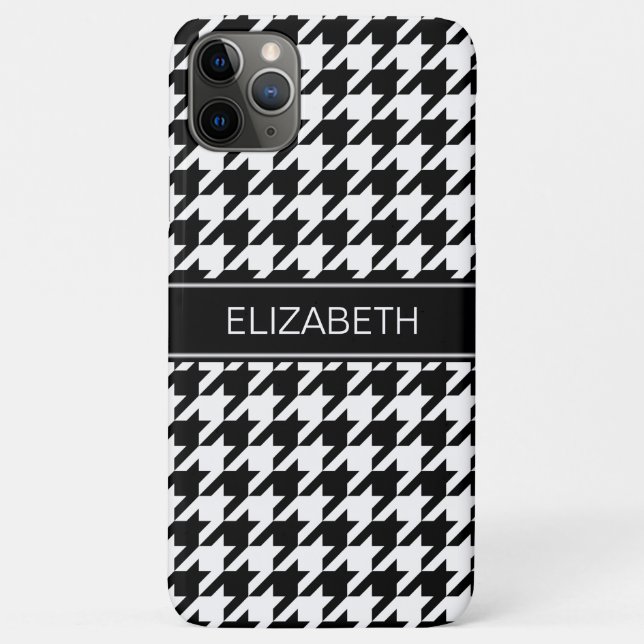 Black White Houndstooth #2 Black Name Monogram Case-Mate iPhone Case (Back)