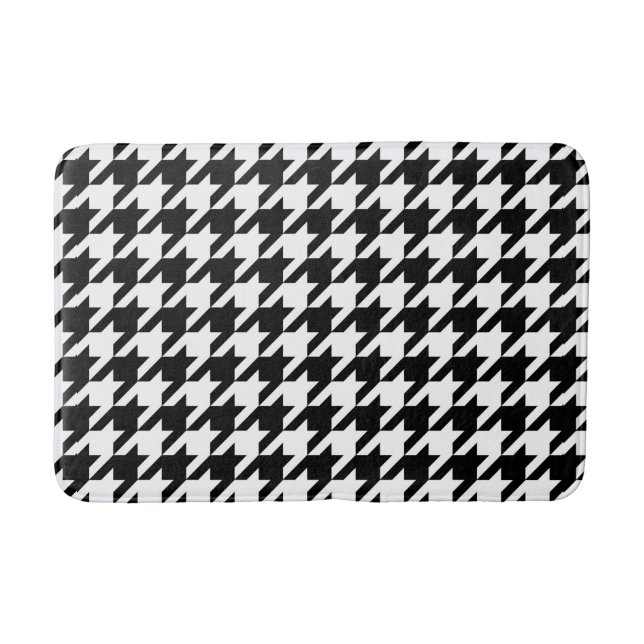 Black White Houndstooth Check Bath Mat (Front)