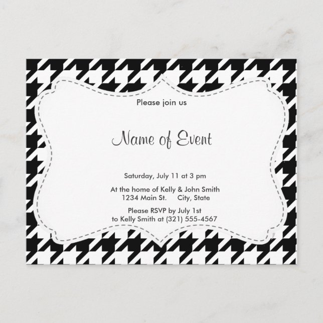 Black & White Houndstooth Invitation Postcard (Front)
