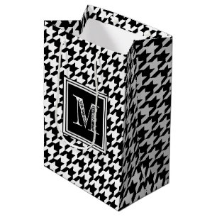 Black White Houndstooth   Modern Monogram Medium Gift Bag