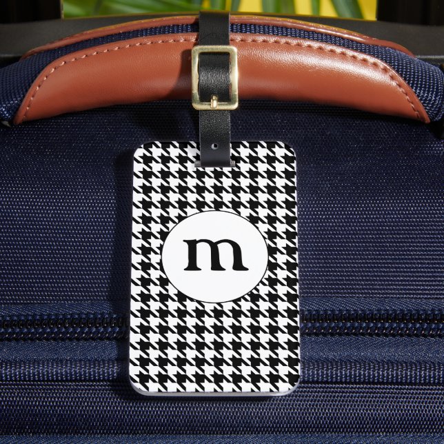 Black & White Houndstooth Monogrammed Luggage Tag (Front Insitu 2)
