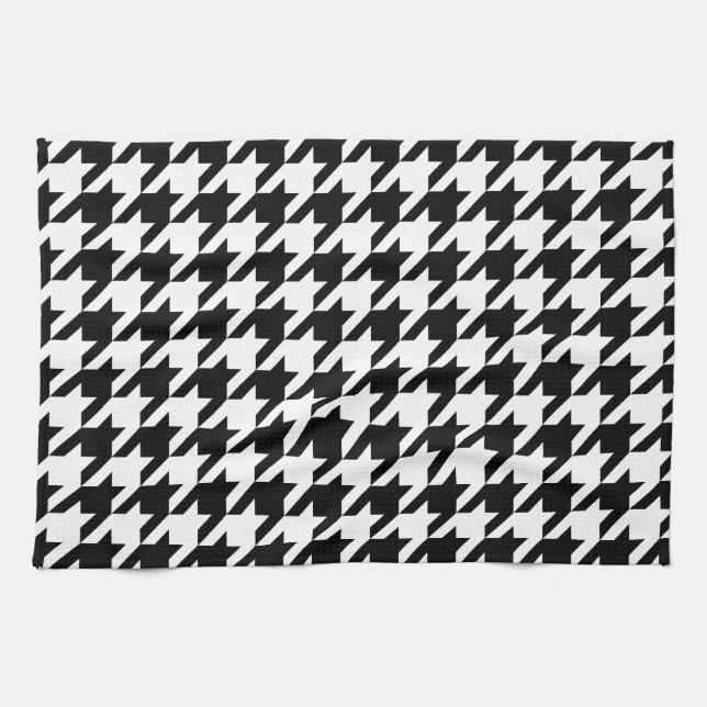 Black & White Houndstooth Pattern Tea Towel (Horizontal)