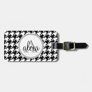 Black White Houndstooth Personalised Luggage Tag